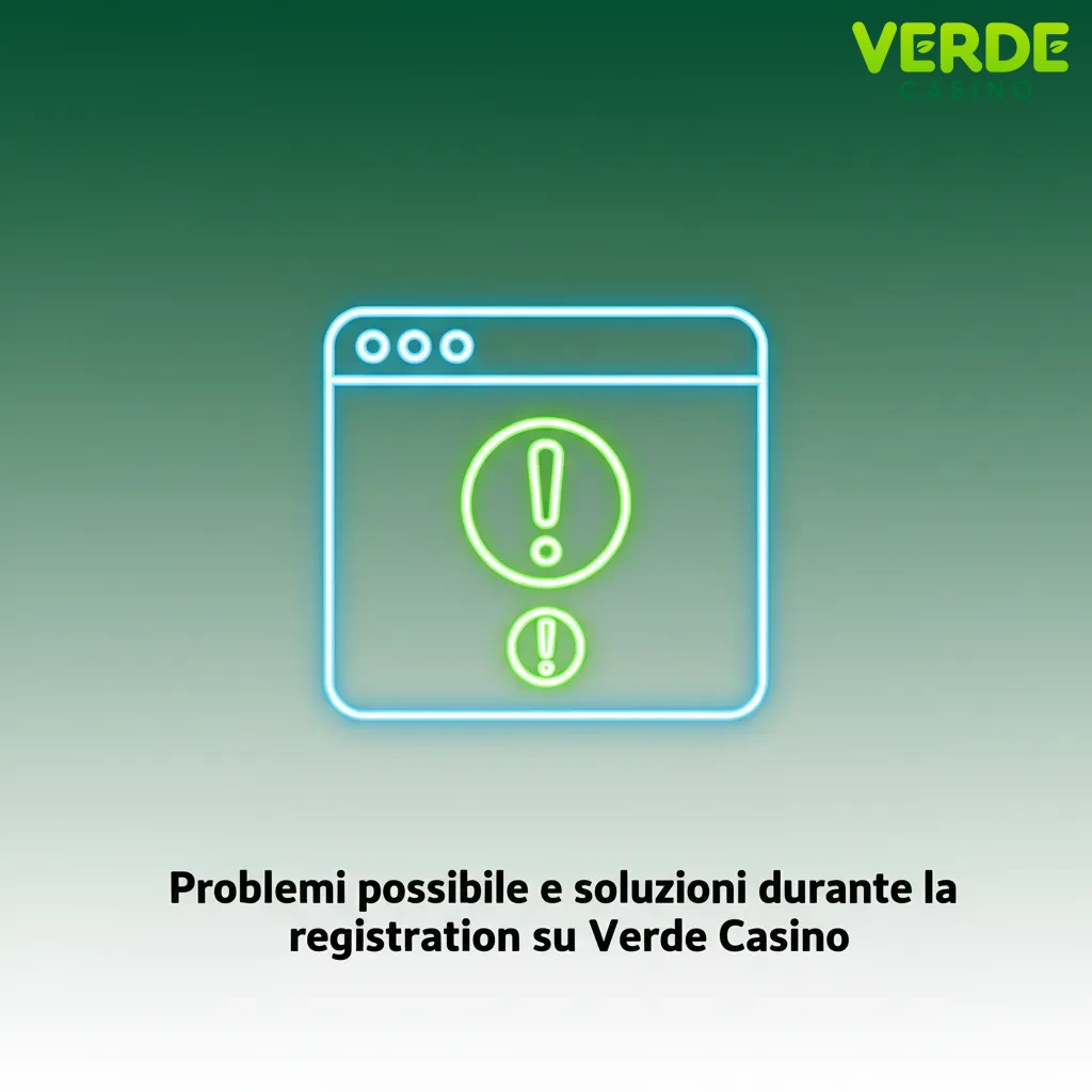 Infografica: problemi e soluzioni durante la registrazione su Verde Casino (email, OTP, documenti, dati, errori tecnici)
