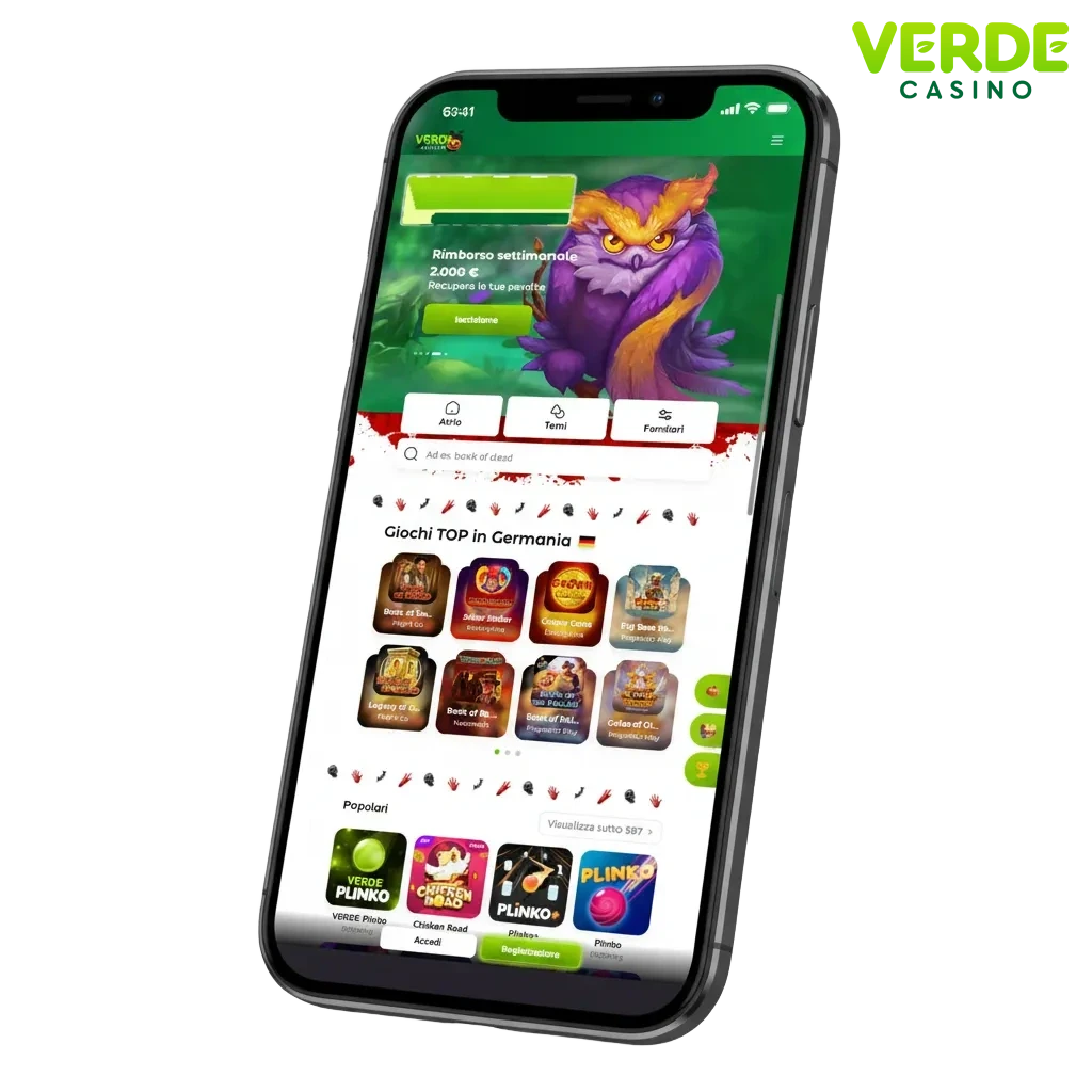 App Verde Casino per Android (APK) e iOS: scommesse e casinò, supporto Jeton, Payz, Interac, Bitcoin, Tron, Ethereum.