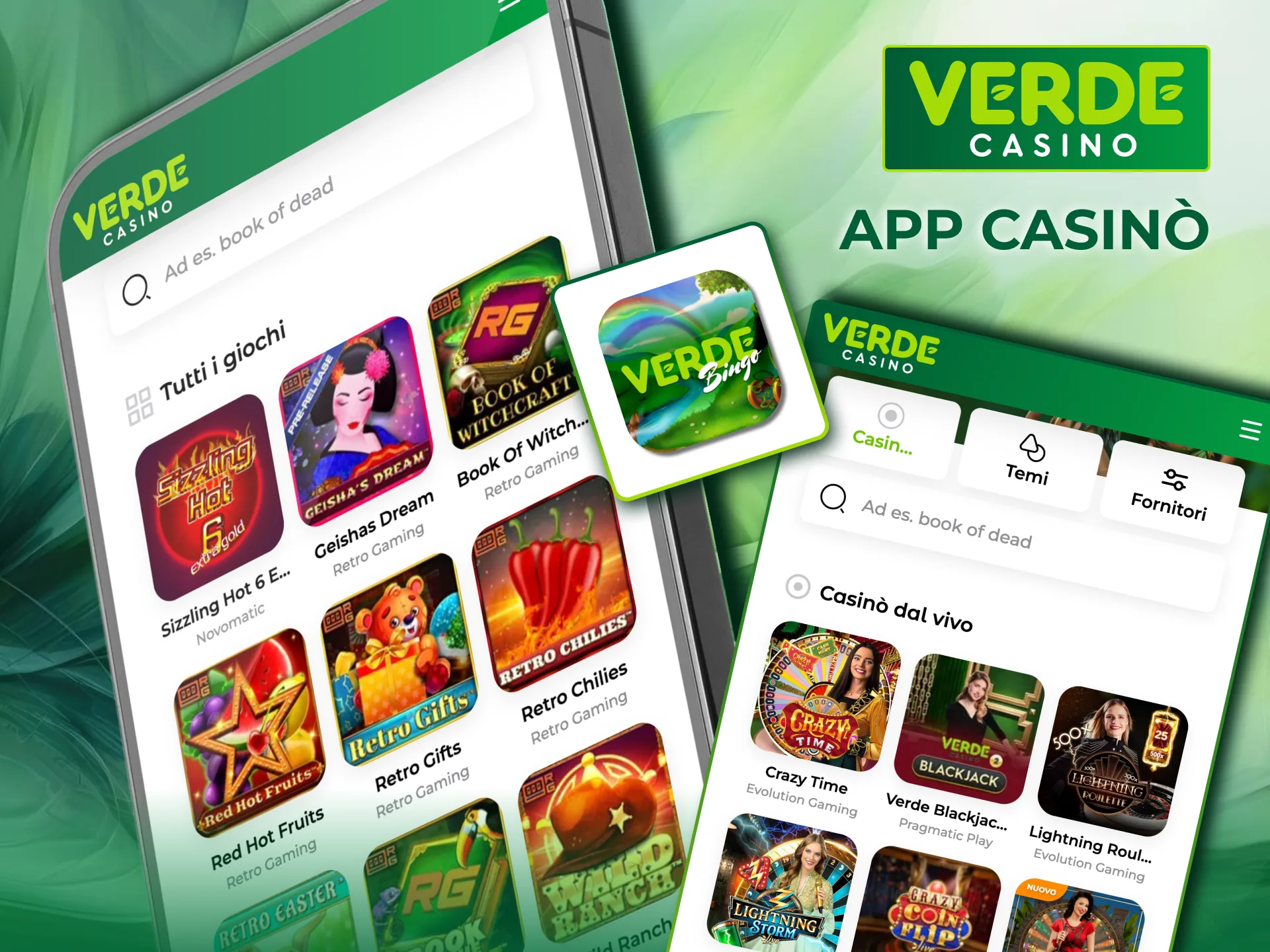 Nel casinò di Verde Casino trovi titoli di Pragmatic Play, NetEnt ed Evolution.