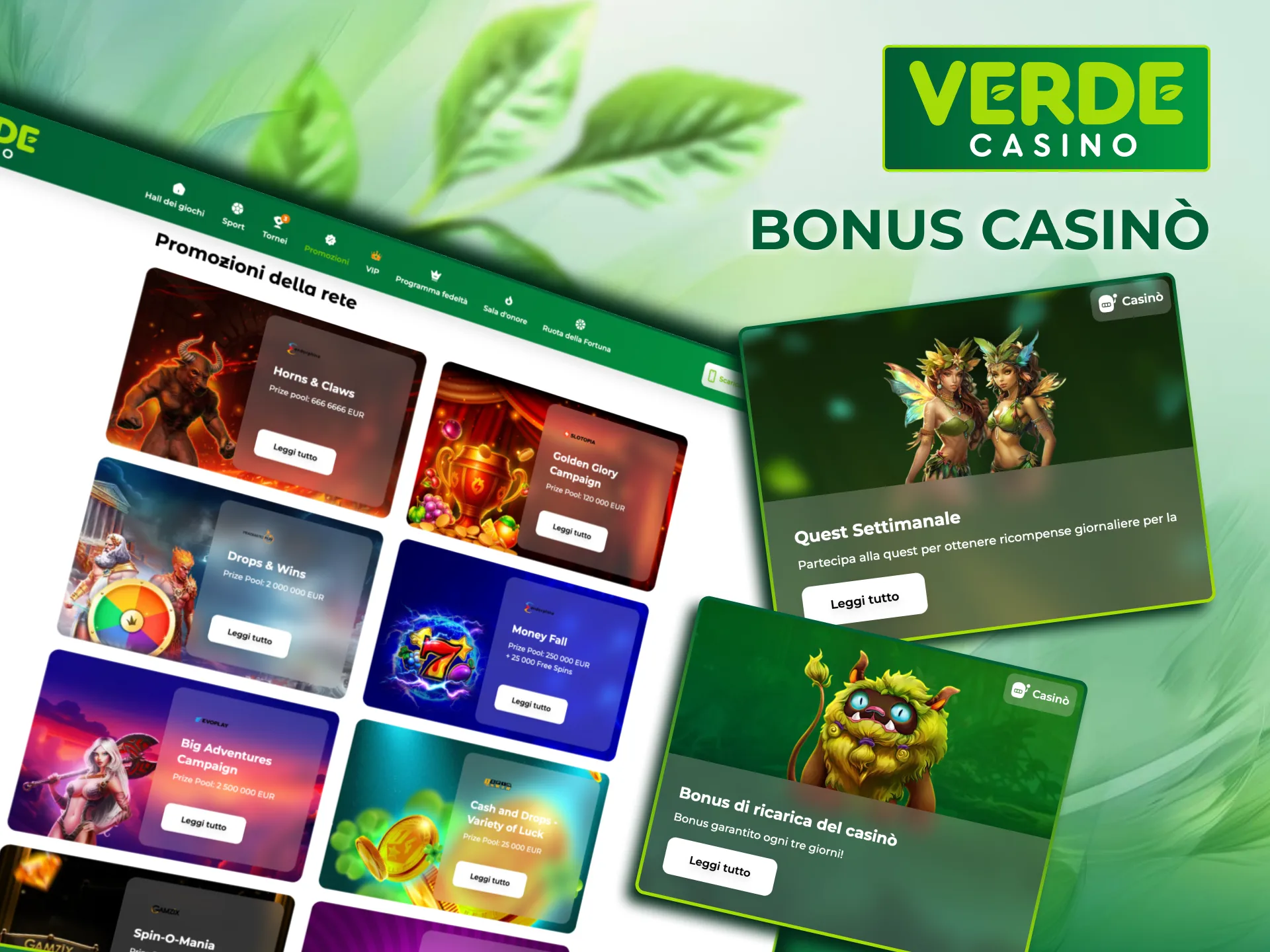 Verde Casino propone bonus settimanali su slot e giochi live.