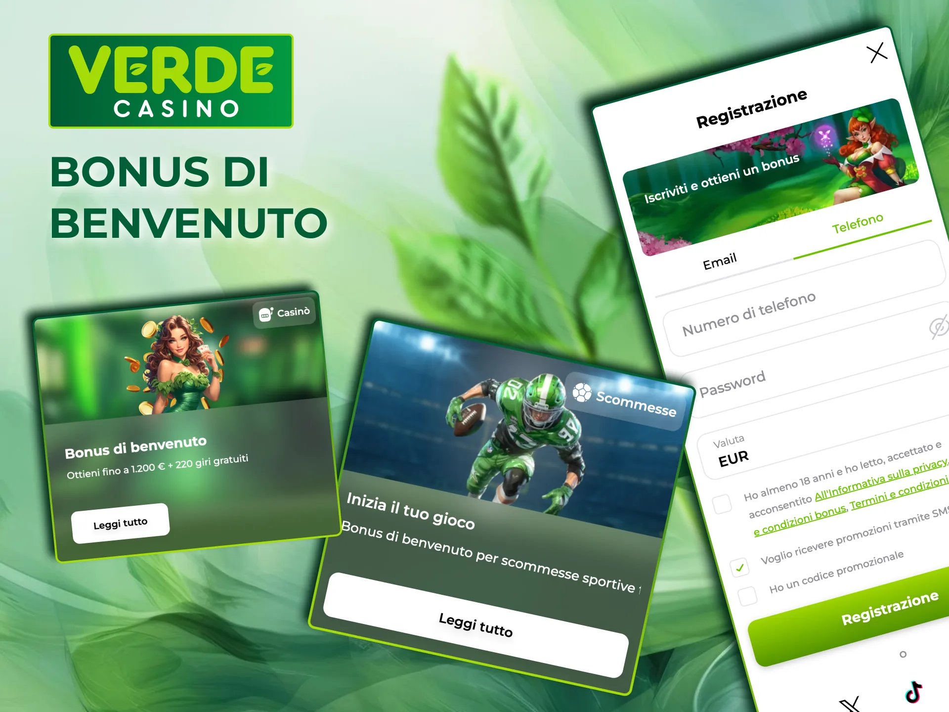 Registrazione e verifica conto necessarie per attivare il benvenuto su Verde Casino.