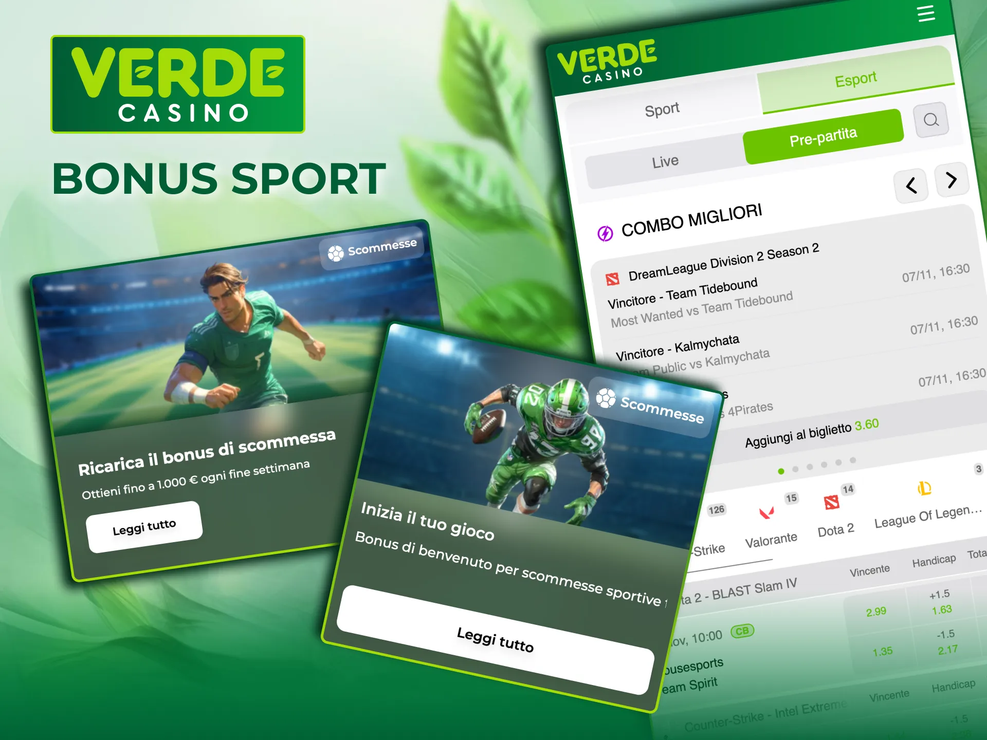 Scommesse su eventi e squadre con vantaggi extra su Verde Casino.