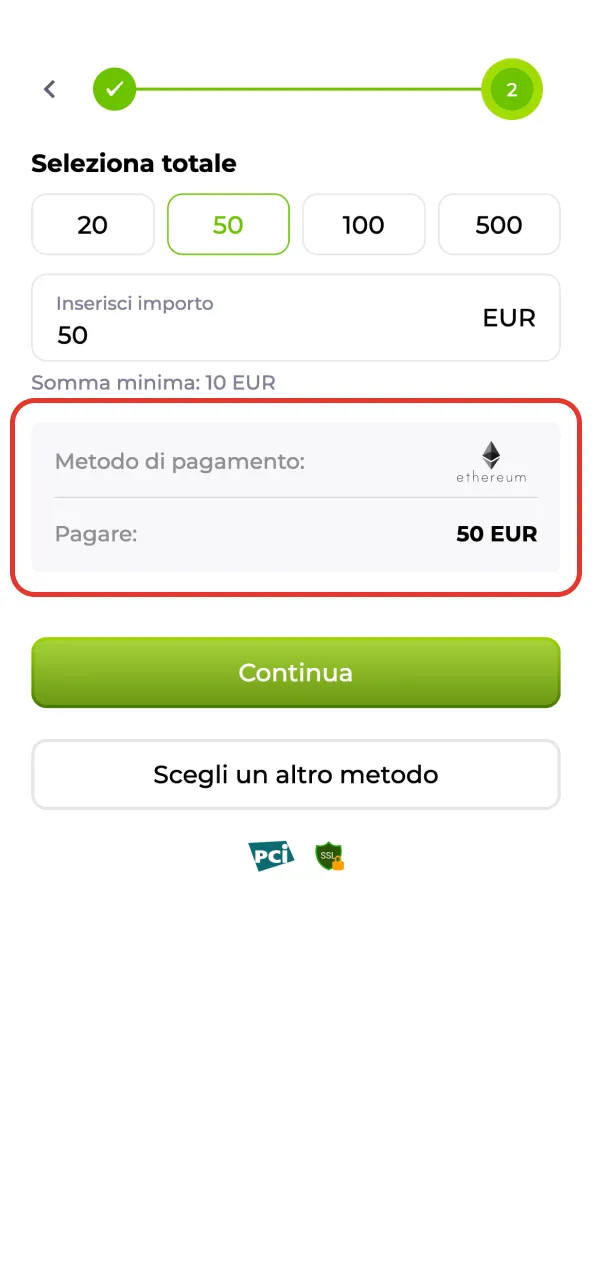 Completa i dati richiesti per il trasferimento su Verde Casino.