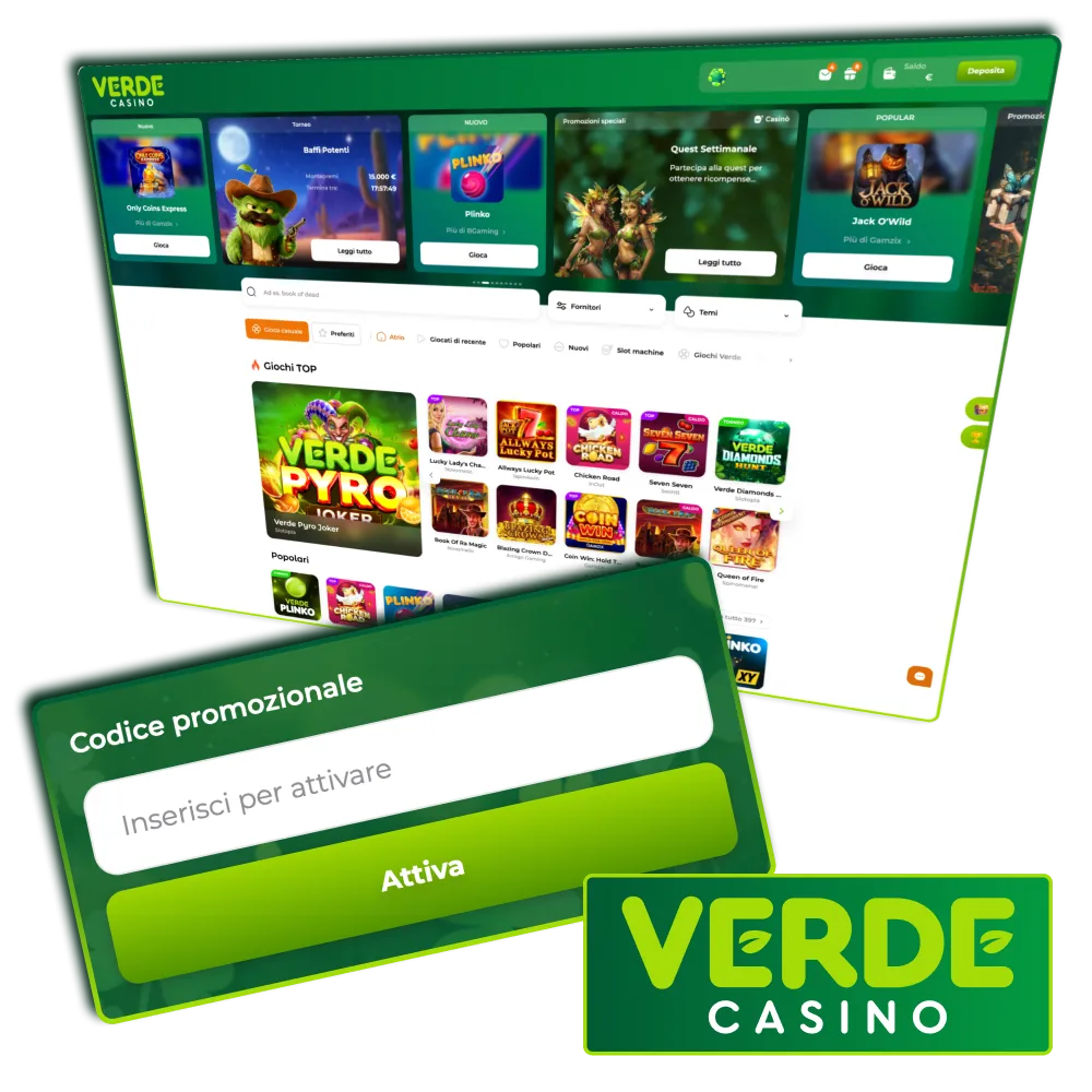Inserisci il codice promozionale e attiva il bonus su Verde Casino.