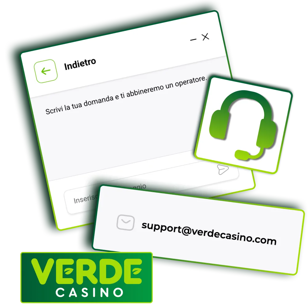 Contatta via chat, email o social il supporto di Verde Casino.