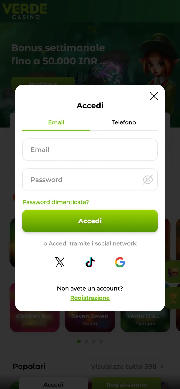 Accedi in modo sicuro all’area personale di Verde Casino.