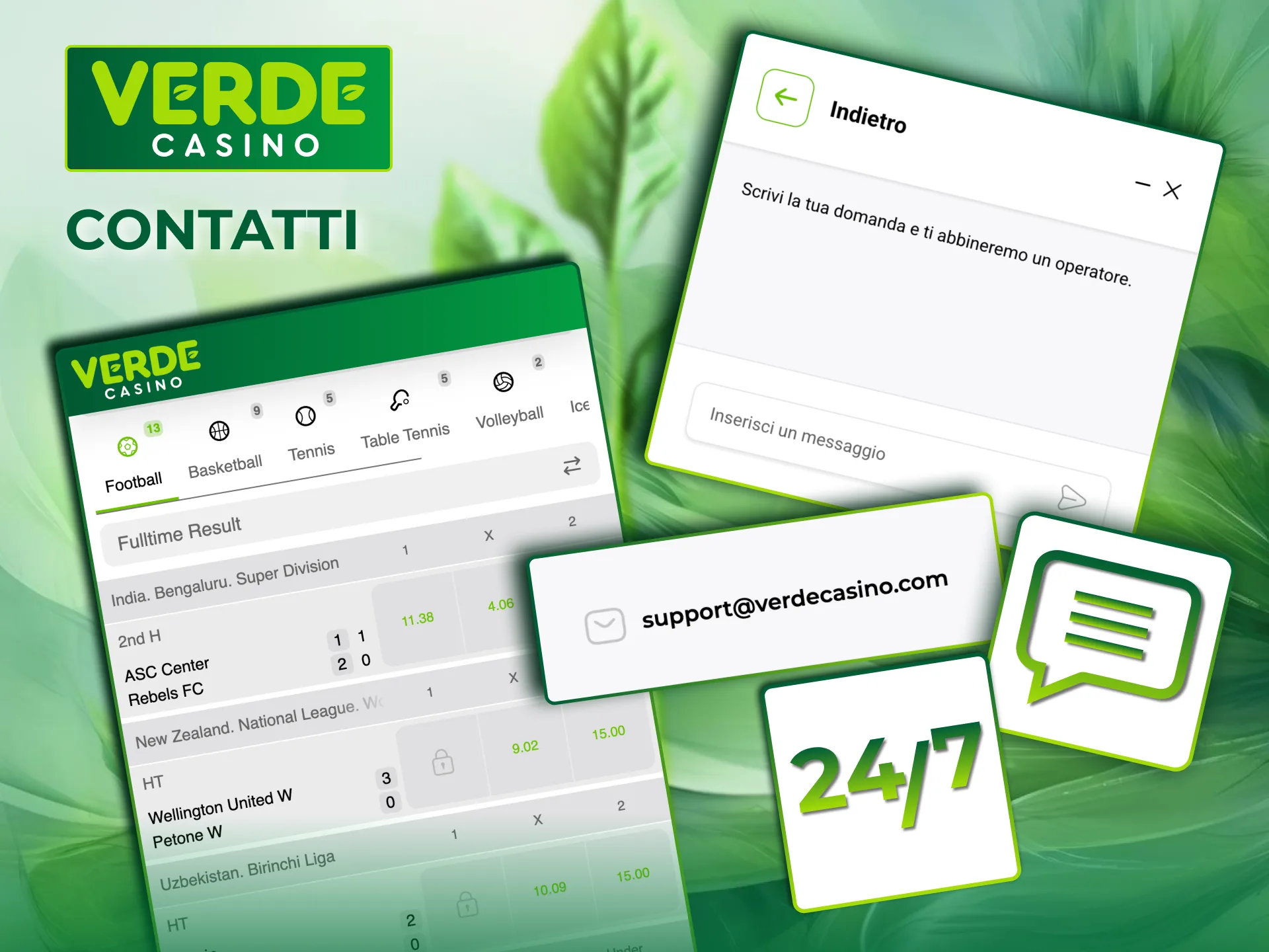 Verde Casino offre assistenza clienti 24/7 tramite live chat.
