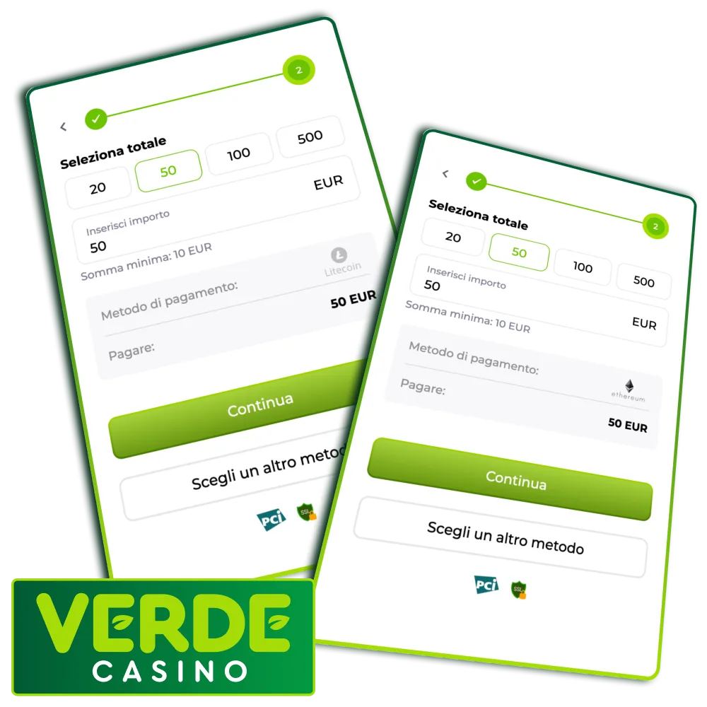 Jeton, Payz, Interac, Bitcoin, Tron ed Ethereum disponibili su Verde Casino.