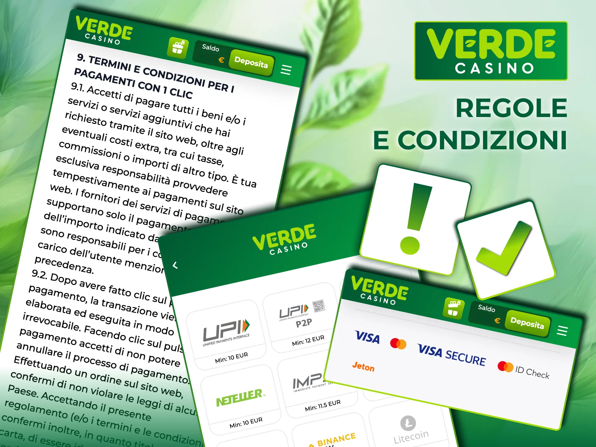 Verde Casino richiede metodi di pagamento intestati al titolare.