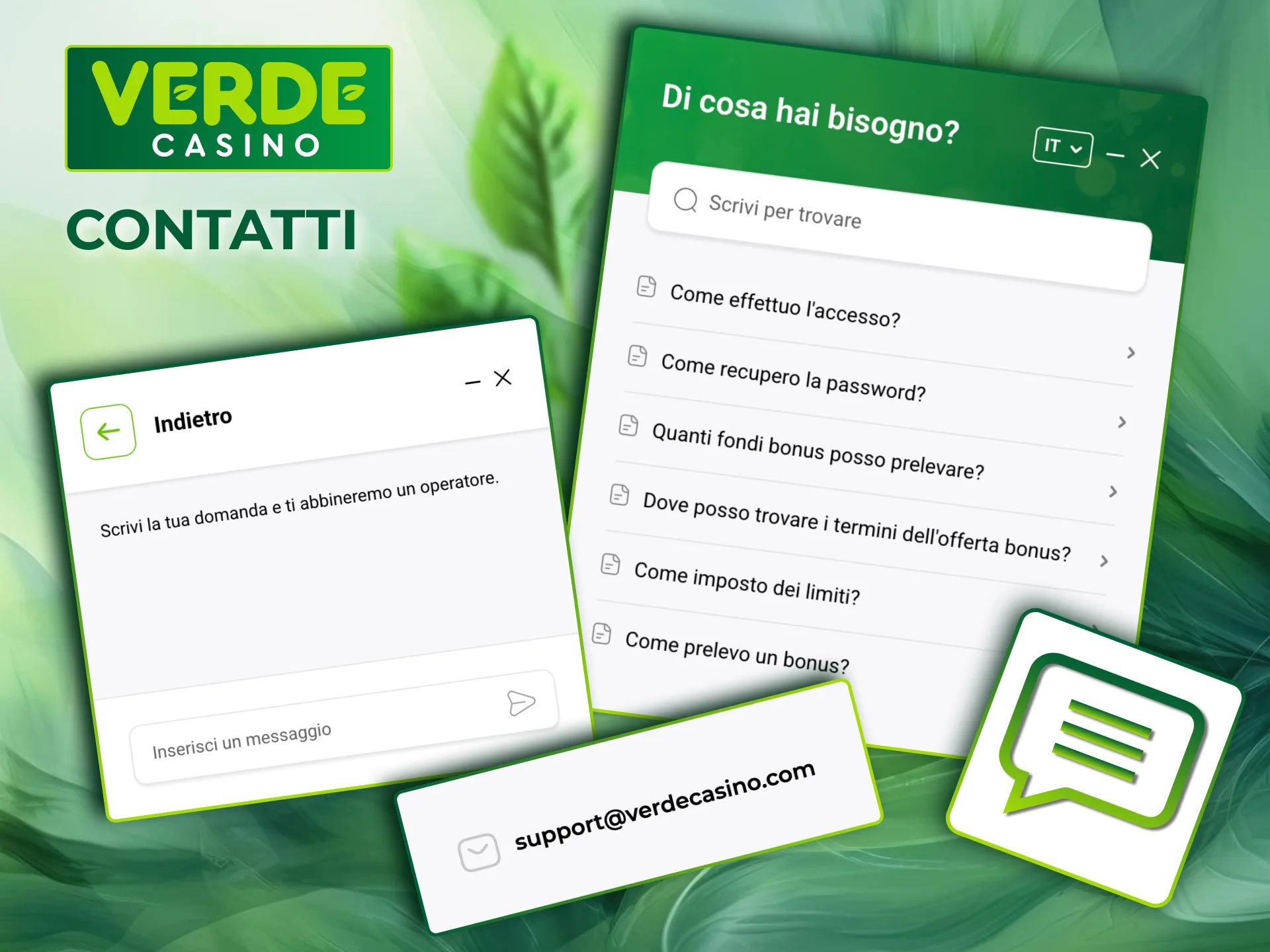 Assistenza clienti Verde Casino disponibile 24/7.