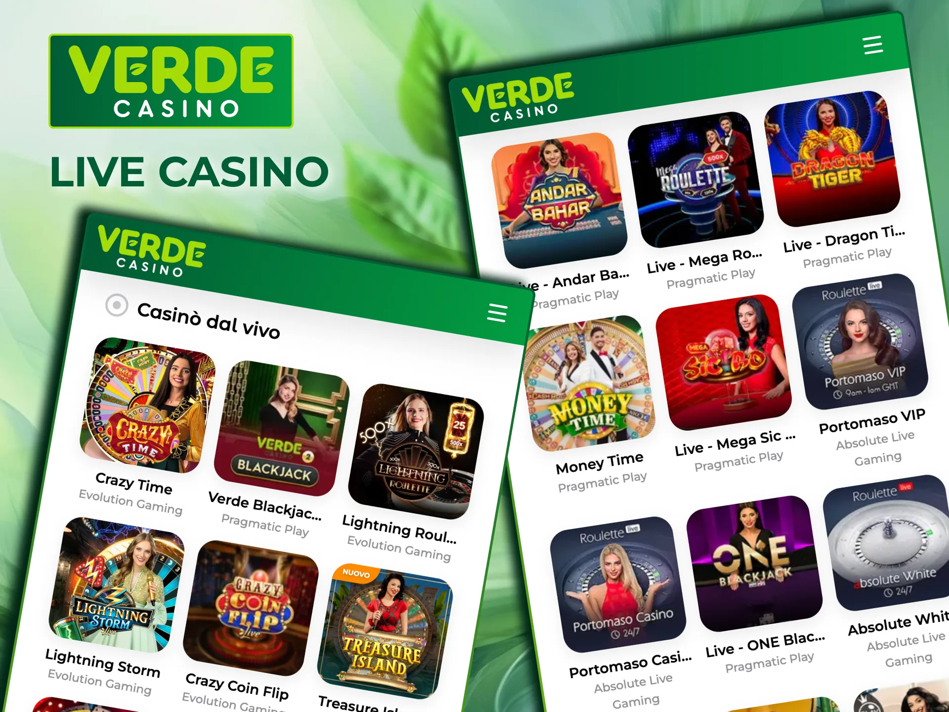Live Casino Verde con croupier reali in streaming HD.