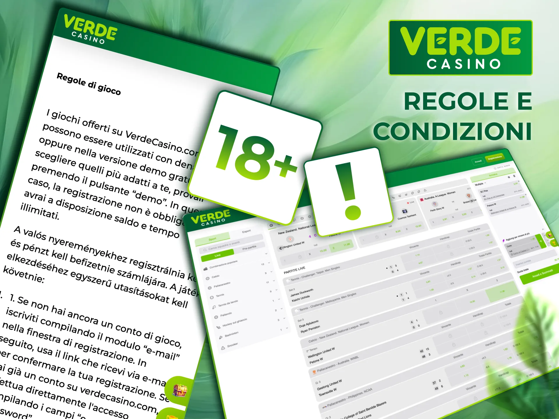 Termini e Condizioni Verde Casino per uso corretto del sito.