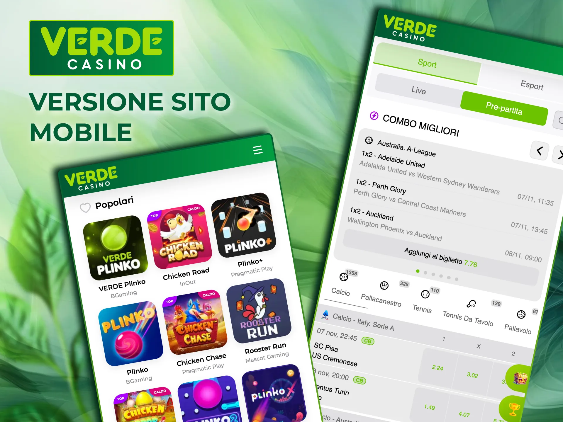 Sito Verde Casino reattivo per smartphone.