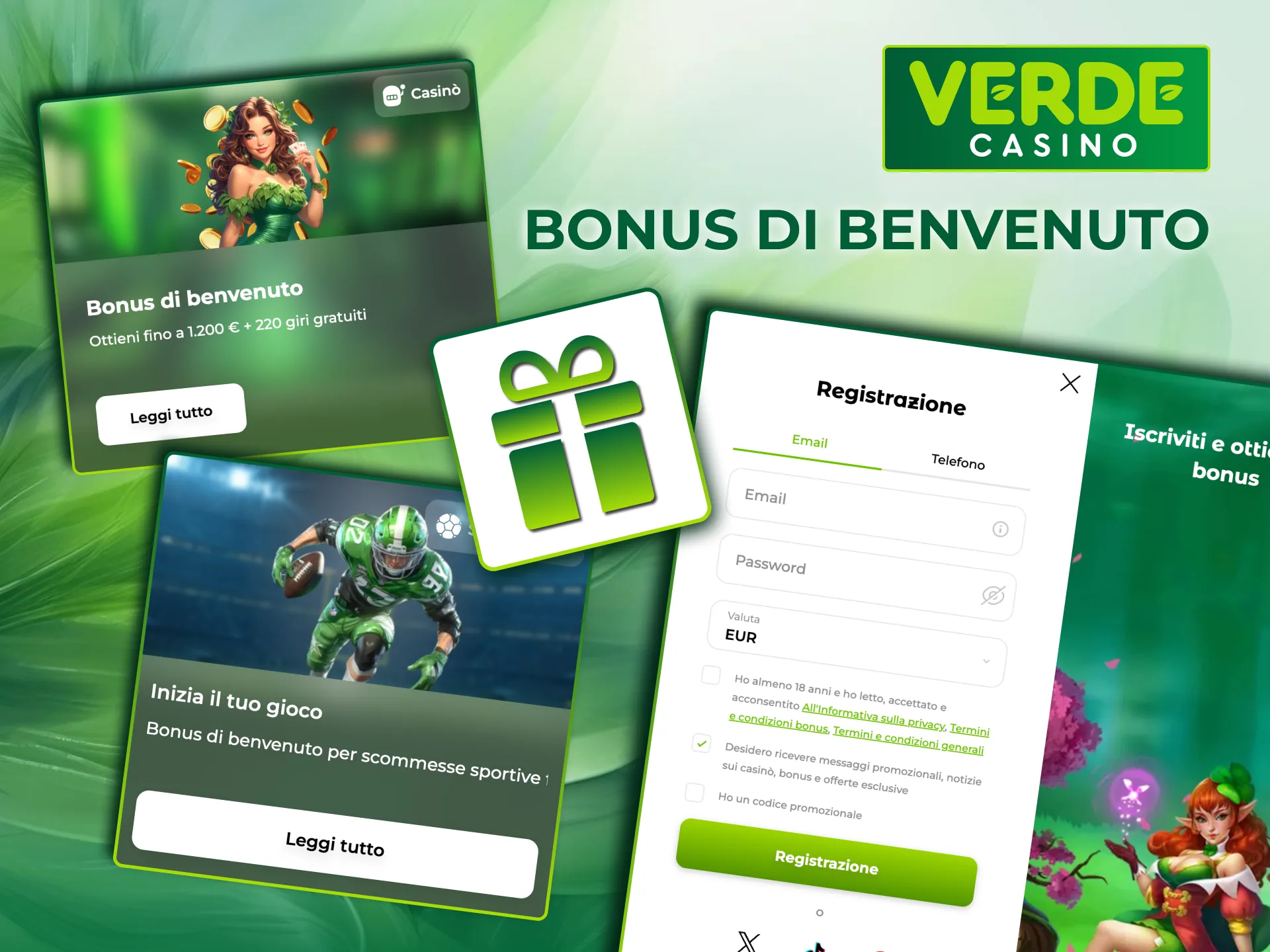 Bonus casinò e promo sportive disponibili nell’app di Verde Casino.