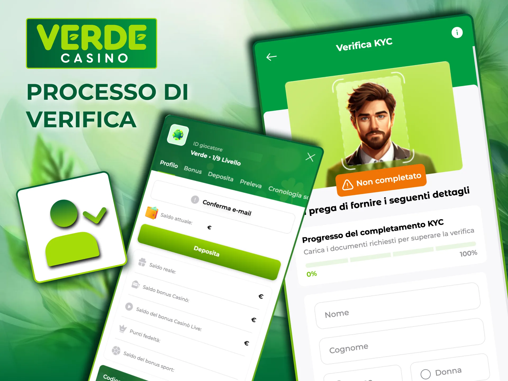 Verde Casino richiede verifica rapida con dati e documento.
