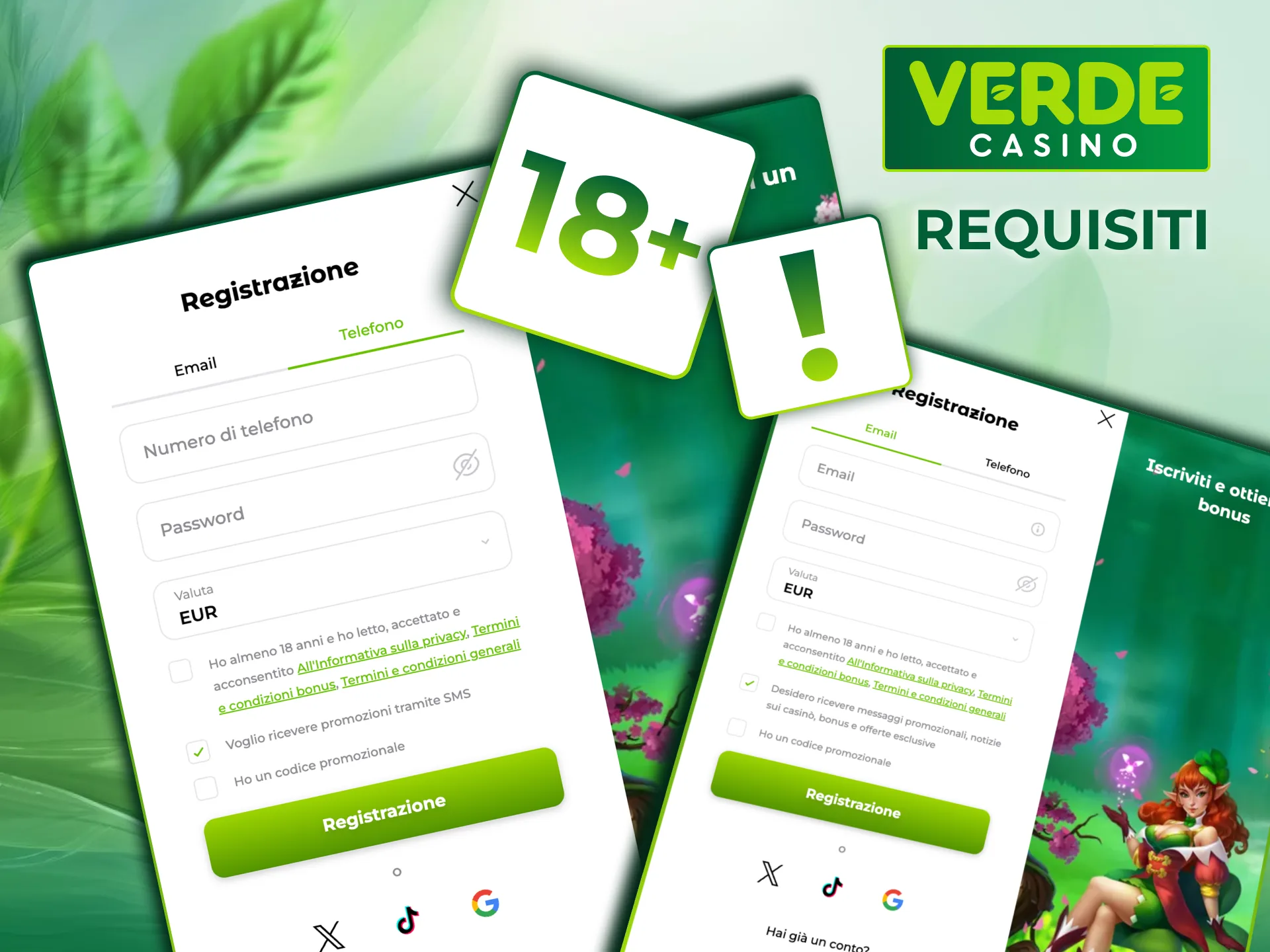 Dati personali corretti e conferma 18+ obbligatori su Verde Casino.