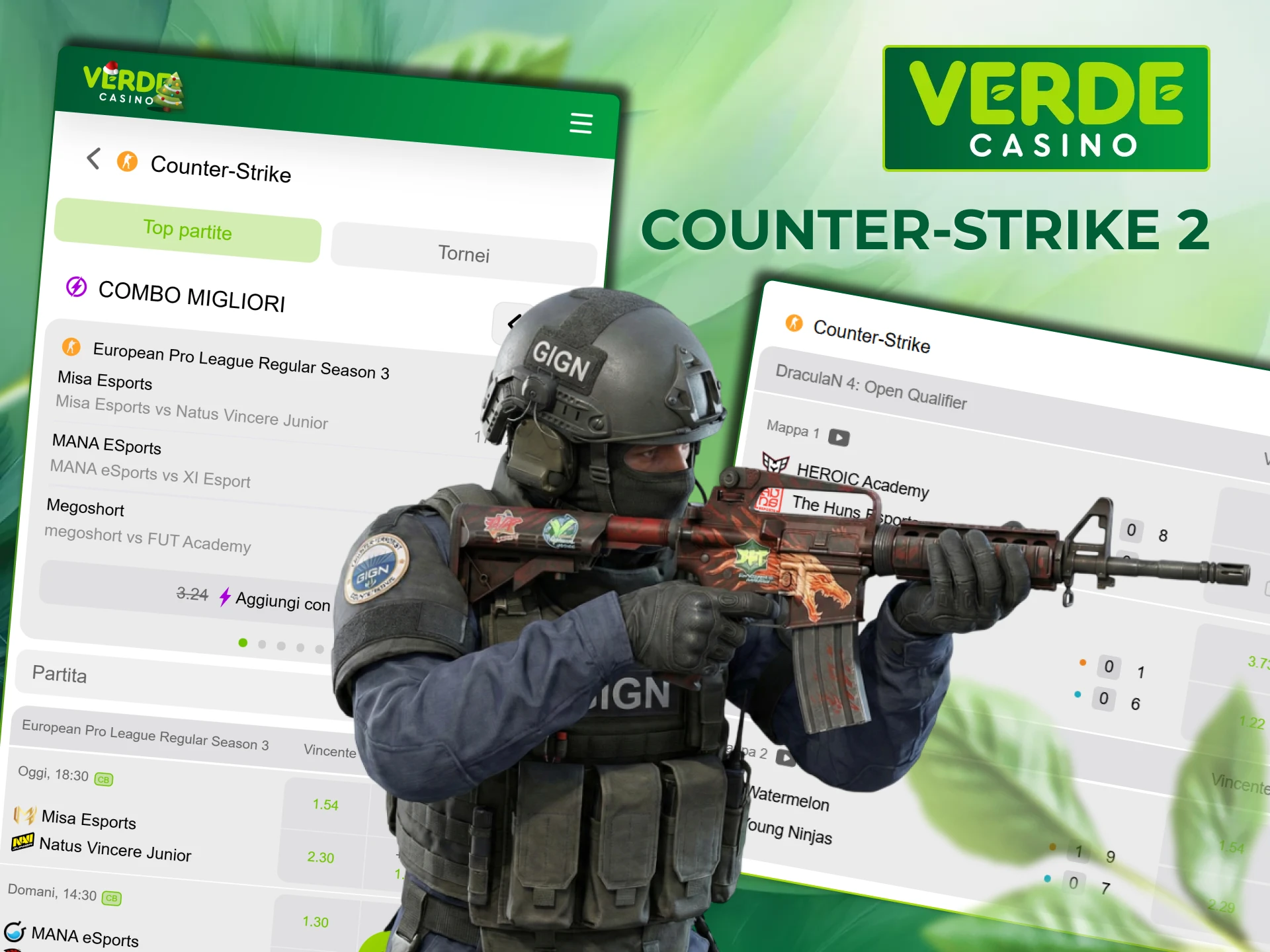 Scommetti su Counter Strike 2 al Verde Casino.