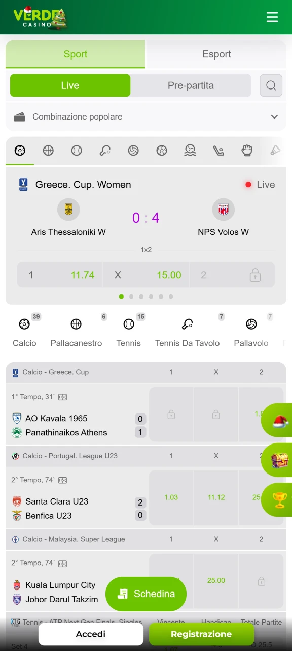 Verde Casino offre una vasta gamma di sport su cui scommettere.